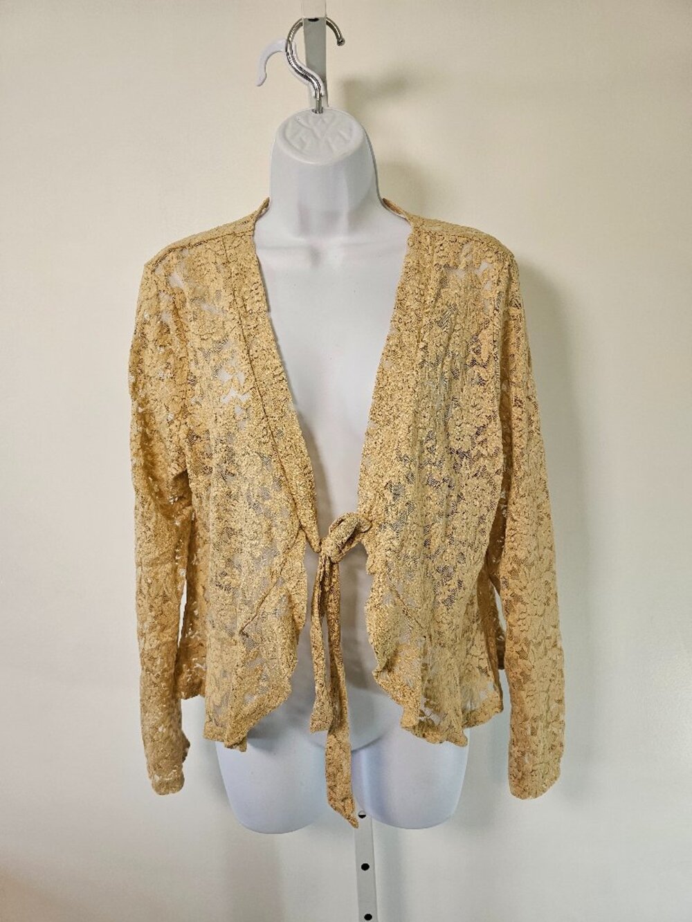 Allegra K Lace Cardigan Tan Sheer Floral Whimsigoth Boho Festival XL
